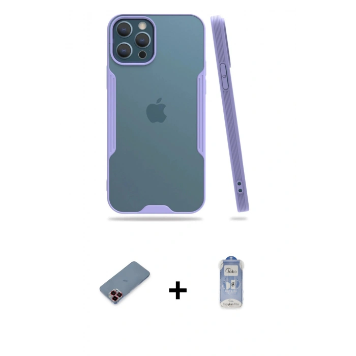 MARSİLYAN™- iPhone 12 Pro Max Kılıf Atlas Asil Serisi - Siyah Joko Magic 5D Cam + Metal Kamera Lens Koruma Cam - KI