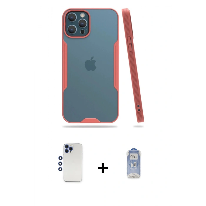 MARSİLYAN™- iPhone 12 Pro Max Kılıf Atlas Asil Serisi - Siyah Joko Magic 5D Cam + Shine Kamera Lens - LT