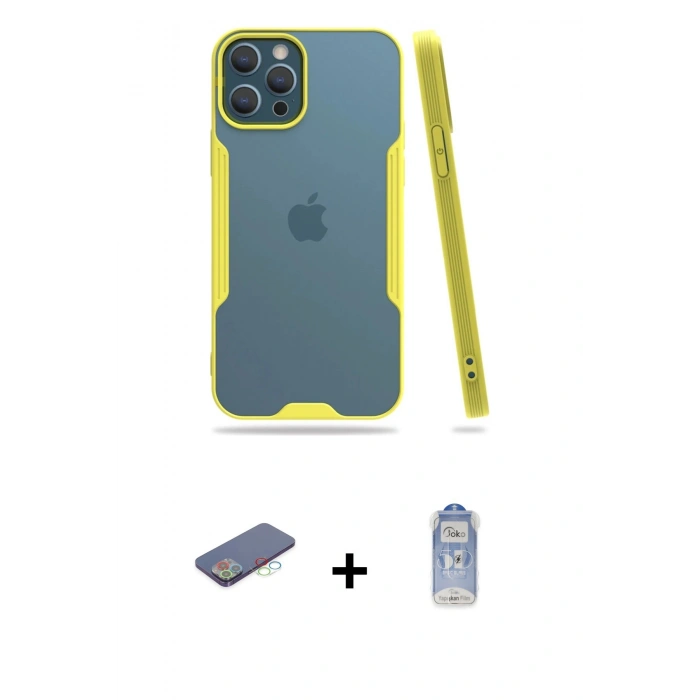 MARSİLYAN™- iPhone 12 Pro Max Kılıf Atlas Asil Serisi - Siyah Joko Magic 5D Cam + Renkli Kamera Lens Koruma Cam - MI