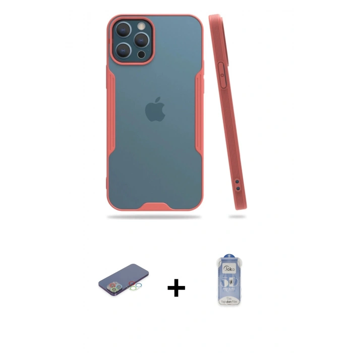 MARSİLYAN™- iPhone 12 Pro Max Kılıf Atlas Asil Serisi - Siyah Joko Magic 5D Cam + Renkli Kamera Lens Koruma Cam - MI