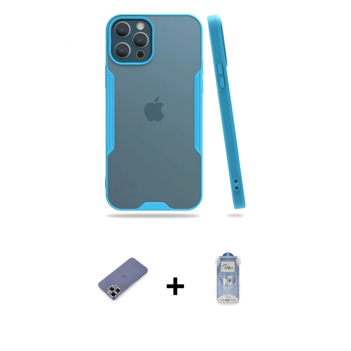 MARSİLYAN™- iPhone 12 Pro Max Kılıf Atlas Asil Serisi - Siyah Joko Magic 5D Cam + Metal Kamera Lens Koruma Cam - GD