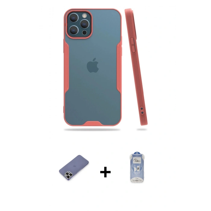 MARSİLYAN™- iPhone 12 Pro Max Kılıf Atlas Asil Serisi - Siyah Joko Magic 5D Cam + Metal Kamera Lens Koruma Cam - GD