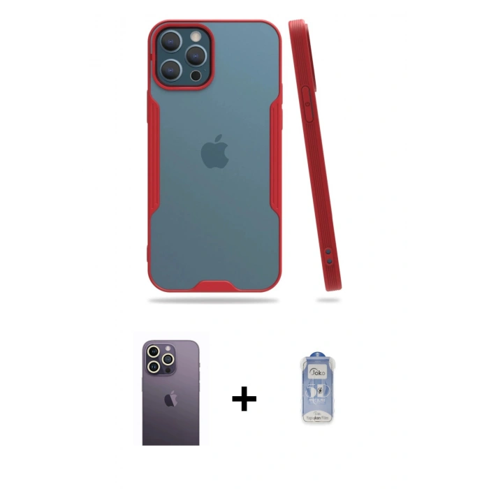 MARSİLYAN™- iPhone 12 Pro Max Kılıf Atlas Asil Serisi - Siyah Joko Magic 5D Cam + Neon Fosforlu Kamera Lens - BZ
