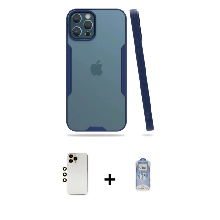 MARSİLYAN™- iPhone 12 Pro Max Kılıf Atlas Asil Serisi - Siyah Joko Magic 5D Cam + Shine Kamera Lens - GD