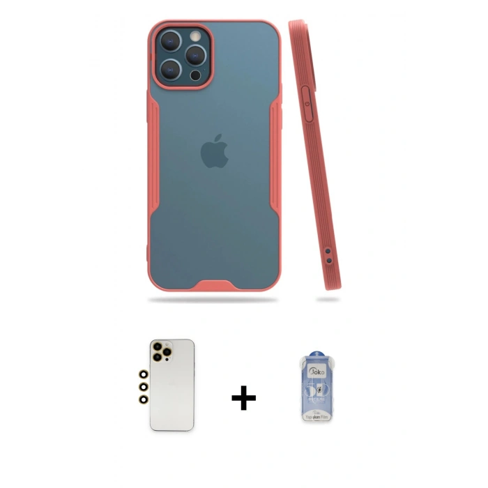 MARSİLYAN™- iPhone 12 Pro Max Kılıf Atlas Asil Serisi - Siyah Joko Magic 5D Cam + Shine Kamera Lens - GD
