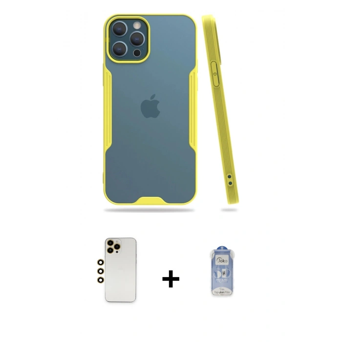 MARSİLYAN™- iPhone 12 Pro Max Kılıf Atlas Asil Serisi - Siyah Joko Magic 5D Cam + Shine Kamera Lens - GD