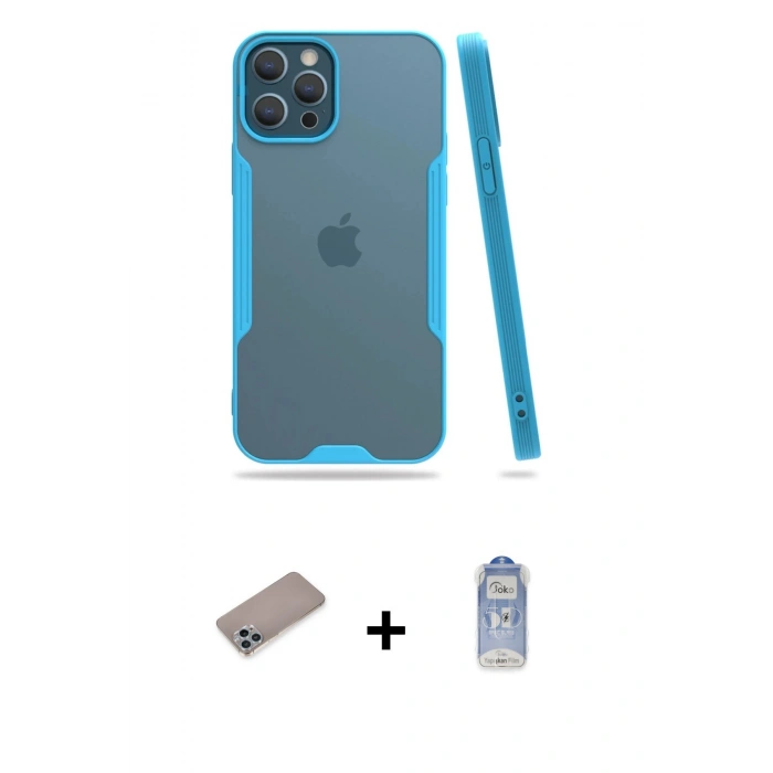 MARSİLYAN™- iPhone 12 Pro Max Kılıf Atlas Asil Serisi - Siyah Joko Magic 5D Cam + Shine Kamera Lens Koruma Cam - SABE