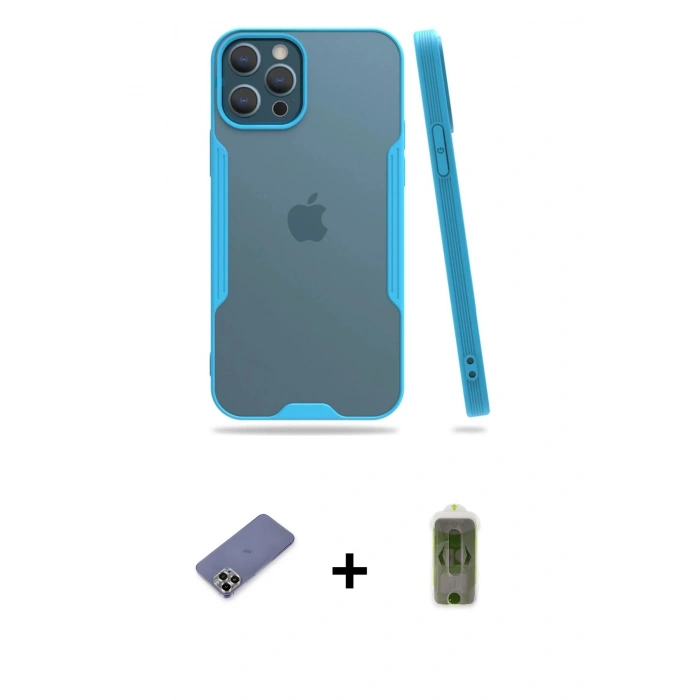 MARSİLYAN™- iPhone 12 Pro Max Kılıf Atlas Asil Serisi - Siyah Joko Magic 5D Hayalet Cam + Metal Kamera Lens Koruma Cam - GD