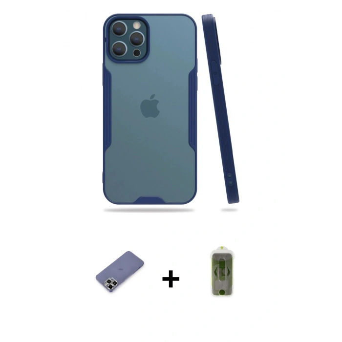 MARSİLYAN™- iPhone 12 Pro Max Kılıf Atlas Asil Serisi - Siyah Joko Magic 5D Hayalet Cam + Metal Kamera Lens Koruma Cam - GD