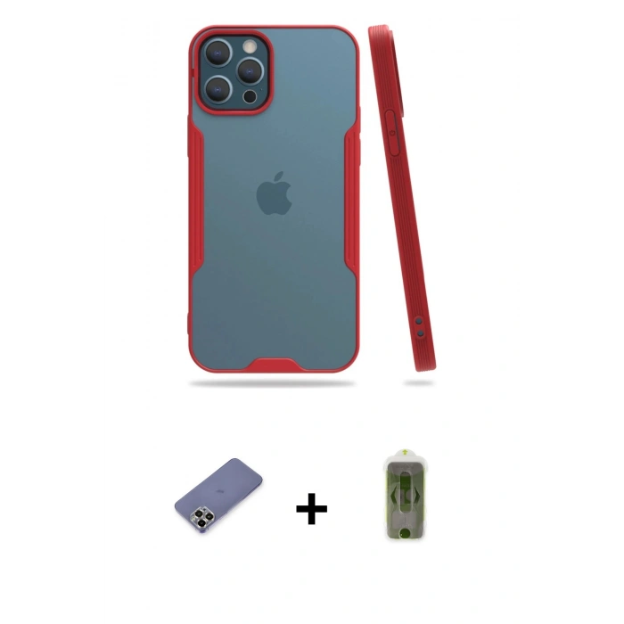 MARSİLYAN™- iPhone 12 Pro Max Kılıf Atlas Asil Serisi - Siyah Joko Magic 5D Hayalet Cam + Metal Kamera Lens Koruma Cam - GD