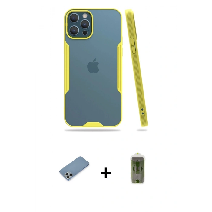 MARSİLYAN™- iPhone 12 Pro Max Kılıf Atlas Asil Serisi - Siyah Joko Magic 5D Hayalet Cam + Shine Kamera Lens Koruma Cam - GS