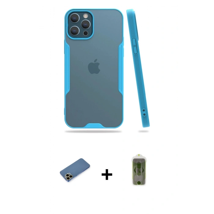 MARSİLYAN™- iPhone 12 Pro Max Kılıf Atlas Asil Serisi - Siyah Joko Magic 5D Hayalet Cam + Shine Kamera Lens Koruma Cam - GD