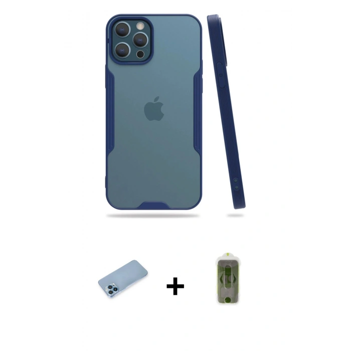 MARSİLYAN™- iPhone 12 Pro Max Kılıf Atlas Asil Serisi - Siyah Joko Magic 5D Hayalet Cam + Shine Kamera Lens Koruma Cam - MI