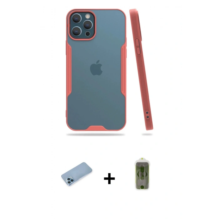 MARSİLYAN™- iPhone 12 Pro Max Kılıf Atlas Asil Serisi - Siyah Joko Magic 5D Hayalet Cam + Shine Kamera Lens Koruma Cam - MI