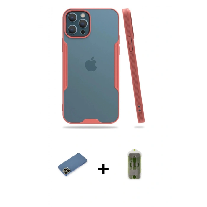 MARSİLYAN™- iPhone 12 Pro Max Kılıf Atlas Asil Serisi - Siyah Joko Magic 5D Hayalet Cam + Shine Kamera Lens Koruma Cam - GD