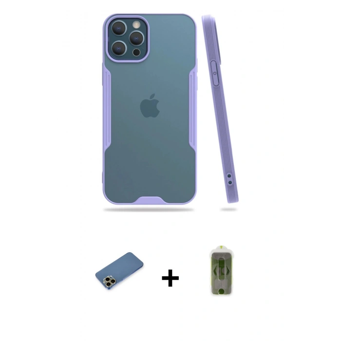 MARSİLYAN™- iPhone 12 Pro Max Kılıf Atlas Asil Serisi - Siyah Joko Magic 5D Hayalet Cam + Shine Kamera Lens Koruma Cam - GD
