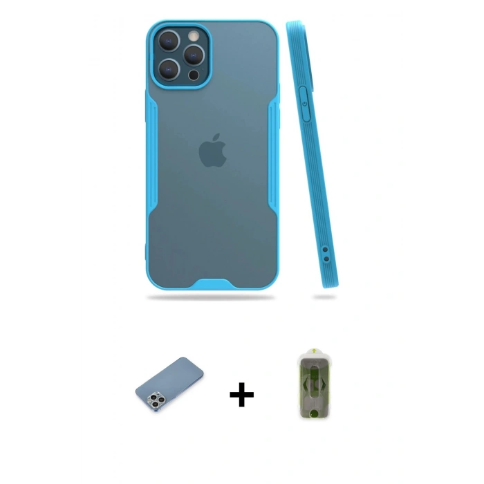 MARSİLYAN™- iPhone 12 Pro Max Kılıf Atlas Asil Serisi - Siyah Joko Magic 5D Hayalet Cam + Shine Kamera Lens Koruma Cam - GS