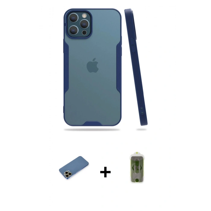 MARSİLYAN™- iPhone 12 Pro Max Kılıf Atlas Asil Serisi - Siyah Joko Magic 5D Hayalet Cam + Shine Kamera Lens Koruma Cam - GD