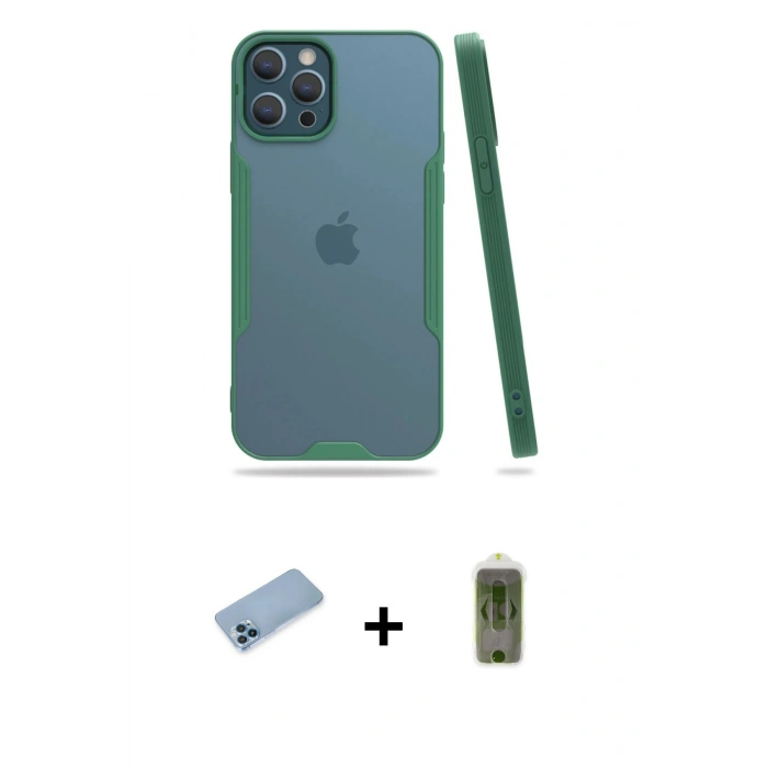 MARSİLYAN™- iPhone 12 Pro Max Kılıf Atlas Asil Serisi - Siyah Joko Magic 5D Hayalet Cam + Shine Kamera Lens Koruma Cam - MI