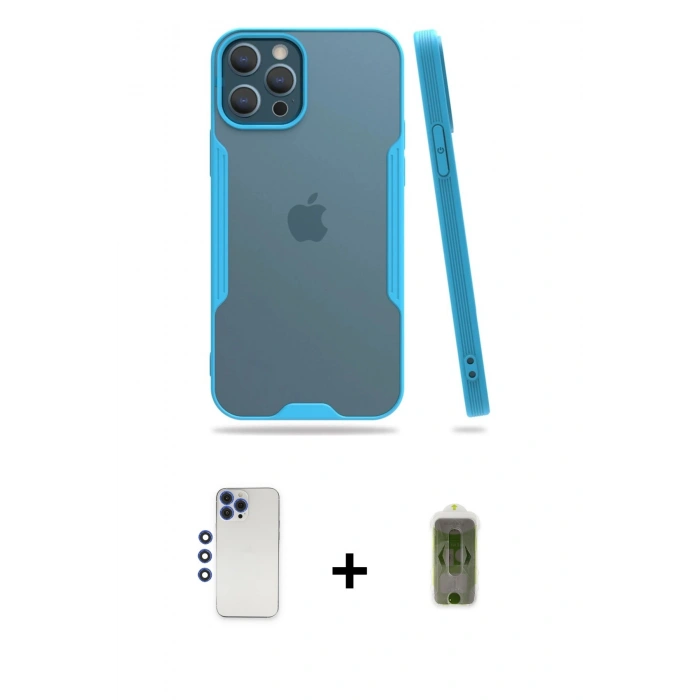 MARSİLYAN™- iPhone 12 Pro Max Kılıf Atlas Asil Serisi - Siyah Joko Magic 5D Hayalet Cam + Shine Kamera Lens - LT
