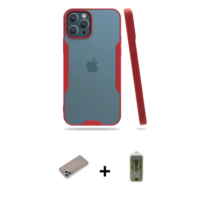 MARSİLYAN™- iPhone 12 Pro Max Kılıf Atlas Asil Serisi - Siyah Joko Magic 5D Hayalet Cam + Shine Kamera Lens Koruma Cam - SABE