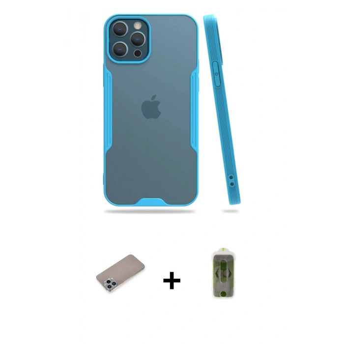 MARSİLYAN™- iPhone 12 Pro Max Kılıf Atlas Asil Serisi - Siyah Joko Magic 5D Hayalet Cam + Shine Kamera Lens Koruma Cam - SABE