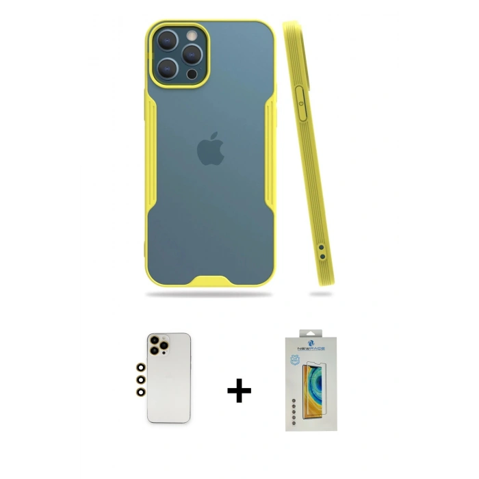 MARSİLYAN™- iPhone 12 Pro Max Kılıf Atlas Asil Serisi - Siyah Polymer Nano Ekran Koruyucu + Shine Kamera Lens - GD