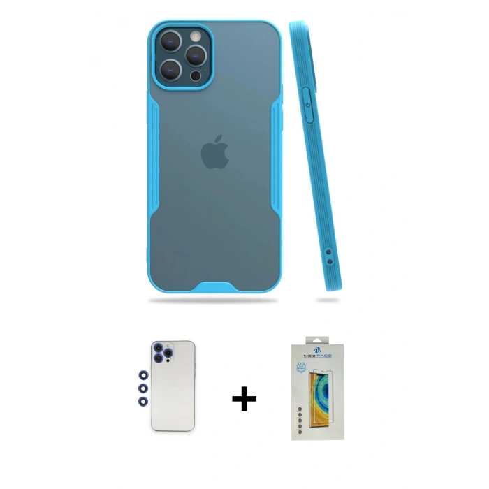 MARSİLYAN™- iPhone 12 Pro Max Kılıf Atlas Asil Serisi - Siyah Polymer Nano Ekran Koruyucu + Shine Kamera Lens - LT