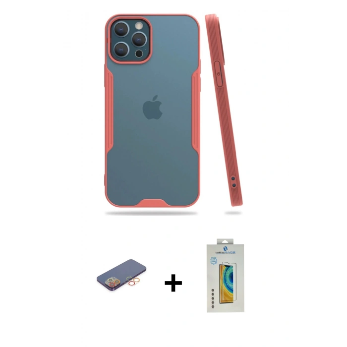 MARSİLYAN™- iPhone 12 Pro Max Kılıf Atlas Asil Serisi - Siyah Polymer Nano Ekran Koruyucu + Renkli Kamera Lens Koruma Cam - TU
