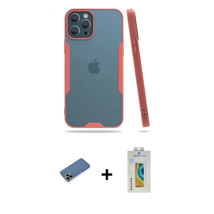 MARSİLYAN™- iPhone 12 Pro Max Kılıf Atlas Asil Serisi - Siyah Polymer Nano Ekran Koruyucu + Shine Kamera Lens Koruma Cam - GD