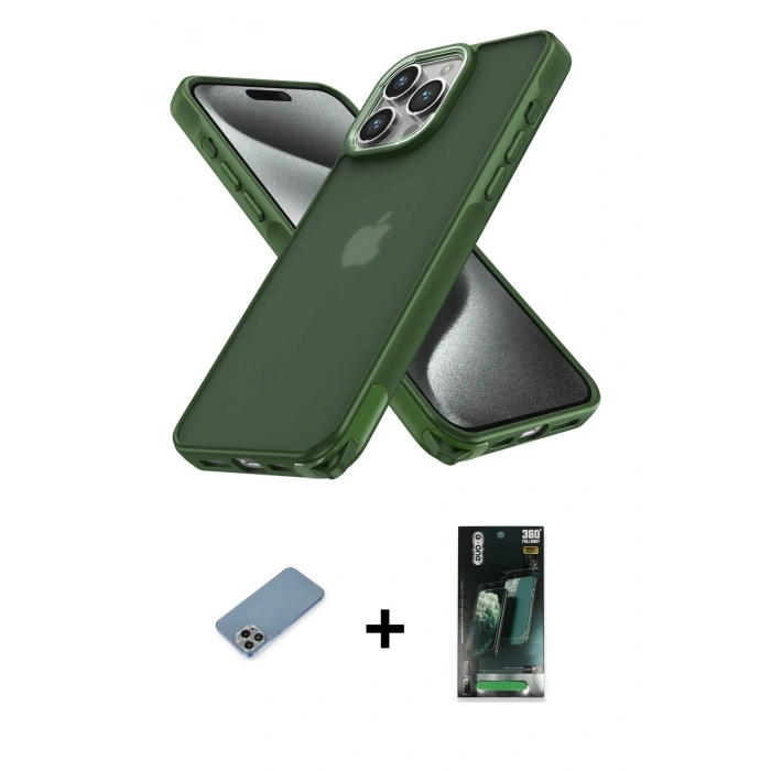 MARSİLYAN™- iPhone 12 Pro Max Kılıf Atlas Form - Şeffaf 360 Full Body Arka Koruyucu + Shine Kamera Lens Koruma Cam - GI
