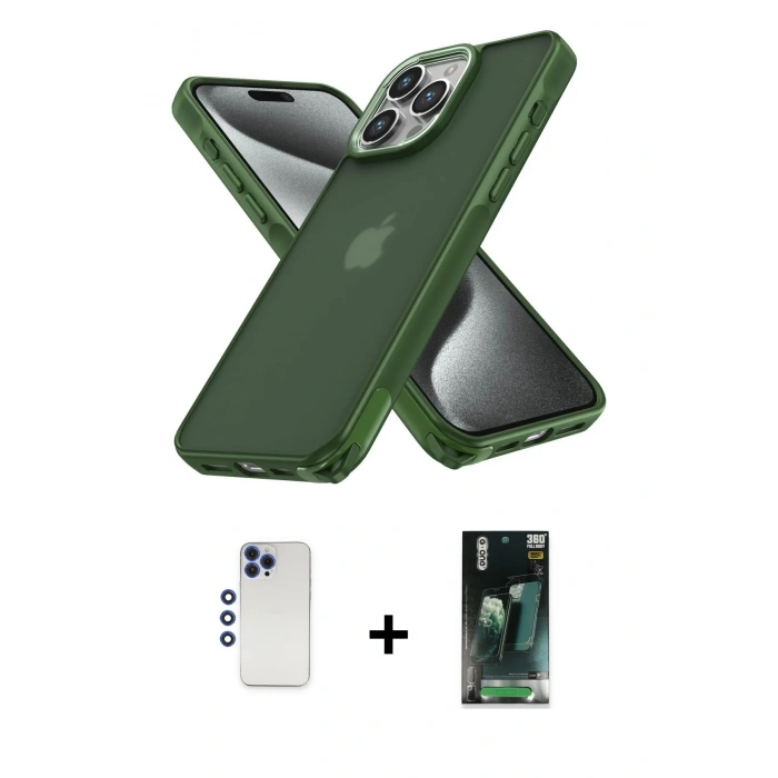 MARSİLYAN™- iPhone 12 Pro Max Kılıf Atlas Form - Şeffaf 360 Full Body Arka Koruyucu + Lacivert Shine Kamera Lens