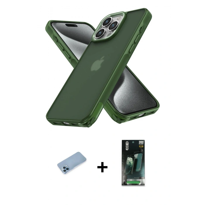 MARSİLYAN™- iPhone 12 Pro Max Kılıf Atlas Form - Şeffaf 360 Full Body Arka Koruyucu + Mavi Shine Kamera Lens Koruma Cam