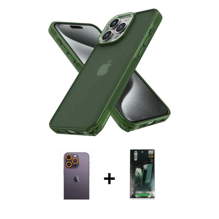 MARSİLYAN™- iPhone 12 Pro Max Kılıf Atlas Form - Şeffaf 360 Full Body Arka Koruyucu + Neon Fosforlu Kamera Lens - SI