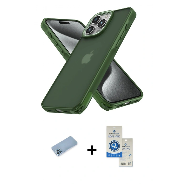 MARSİLYAN™- iPhone 12 Pro Max Kılıf Atlas Form - Şeffaf Royal Nano Ekran Koruyucu + Mavi Shine Kamera Lens Koruma Cam