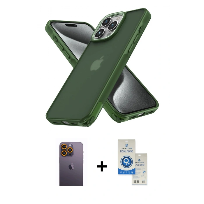 MARSİLYAN™- iPhone 12 Pro Max Kılıf Atlas Form - Şeffaf Royal Nano Ekran Koruyucu + Neon Fosforlu Kamera Lens - SI