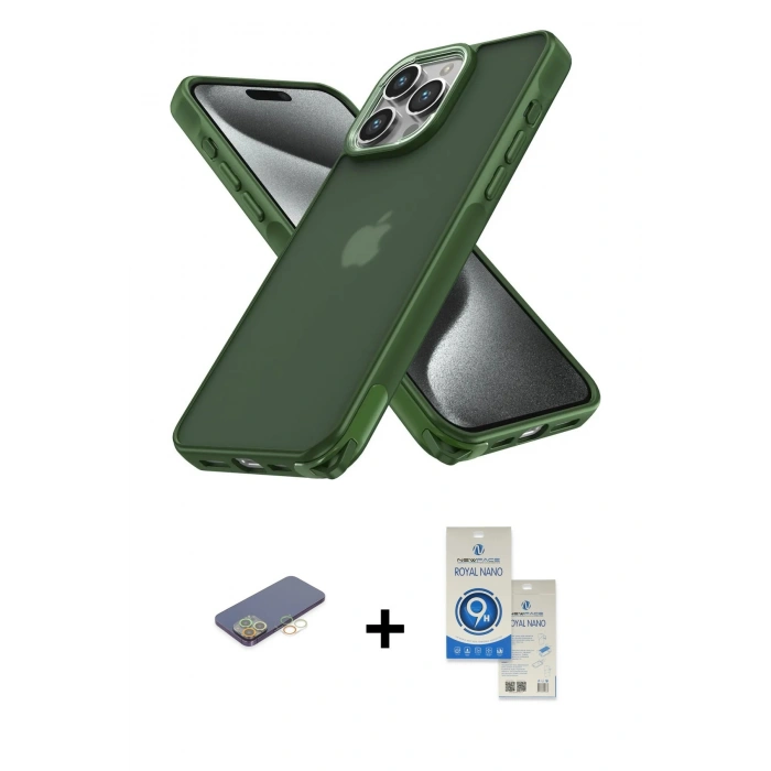 MARSİLYAN™- iPhone 12 Pro Max Kılıf Atlas Form - Şeffaf Royal Nano Ekran Koruyucu + Renkli Kamera Lens Koruma Cam - SI