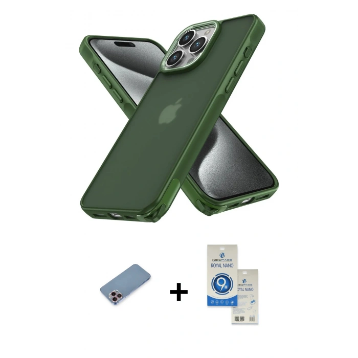 MARSİLYAN™- iPhone 12 Pro Max Kılıf Atlas Form - Şeffaf Royal Nano Ekran Koruyucu + Shine Kamera Lens Koruma Cam - PE
