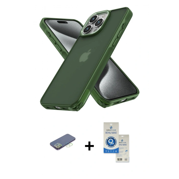 MARSİLYAN™- iPhone 12 Pro Max Kılıf Atlas Form - Şeffaf Royal Nano Ekran Koruyucu + Renkli Kamera Lens Koruma Cam - YL