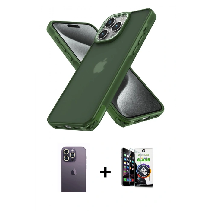 MARSİLYAN™- iPhone 12 Pro Max Kılıf Atlas Form - Şeffaf Temperli Cam Ekran Koruyucu + Neon Fosforlu Kamera Lens - BZ