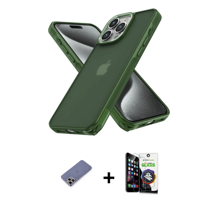 MARSİLYAN™- iPhone 12 Pro Max Kılıf Atlas Form - Şeffaf Temperli Cam Ekran Koruyucu + Metal Kamera Lens Koruma Cam - GD