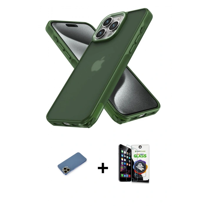 MARSİLYAN™- iPhone 12 Pro Max Kılıf Atlas Form - Şeffaf Temperli Cam Ekran Koruyucu + Gold Shine Kamera Lens Koruma Cam