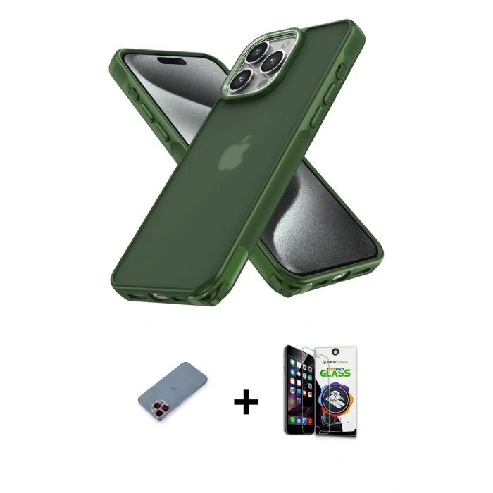 MARSİLYAN™- iPhone 12 Pro Max Kılıf Atlas Form - Şeffaf Temperli Cam Ekran Koruyucu + Metal Kamera Lens Koruma Cam - KI