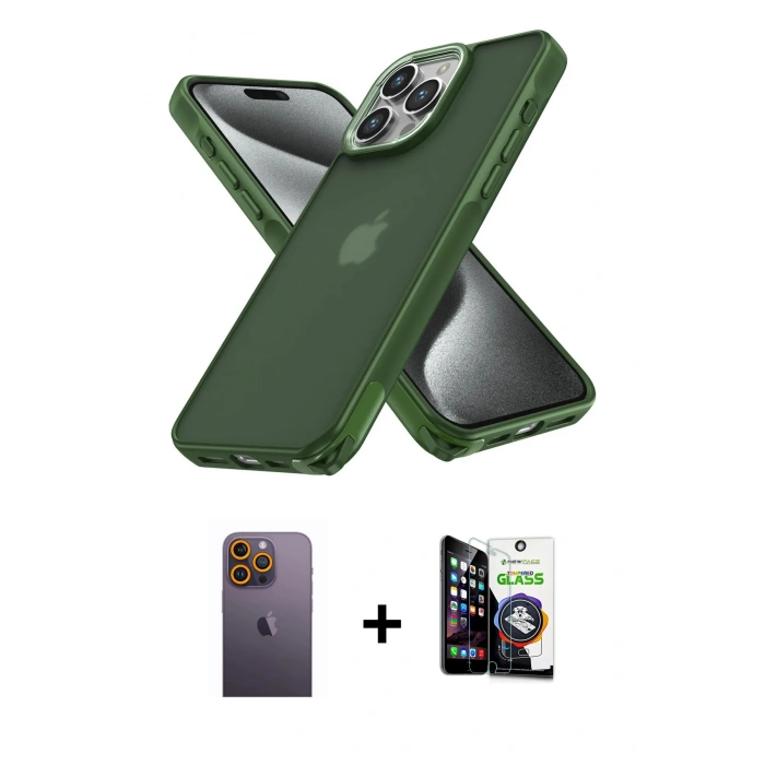 MARSİLYAN™- iPhone 12 Pro Max Kılıf Atlas Form - Şeffaf Temperli Cam Ekran Koruyucu + Neon Fosforlu Kamera Lens - SI