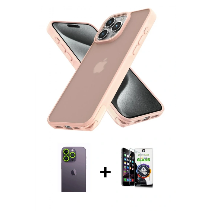 MARSİLYAN™- iPhone 12 Pro Max Kılıf Atlas Form - Şeffaf Temperli Cam Ekran Koruyucu + Neon Fosforlu Kamera Lens - YL