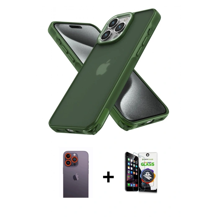 MARSİLYAN™- iPhone 12 Pro Max Kılıf Atlas Form - Şeffaf Temperli Cam Ekran Koruyucu + Neon Fosforlu Kamera Lens - TU