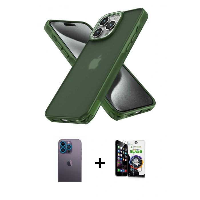 MARSİLYAN™- iPhone 12 Pro Max Kılıf Atlas Form - Şeffaf Temperli Cam Ekran Koruyucu + Neon Fosforlu Kamera Lens - MI