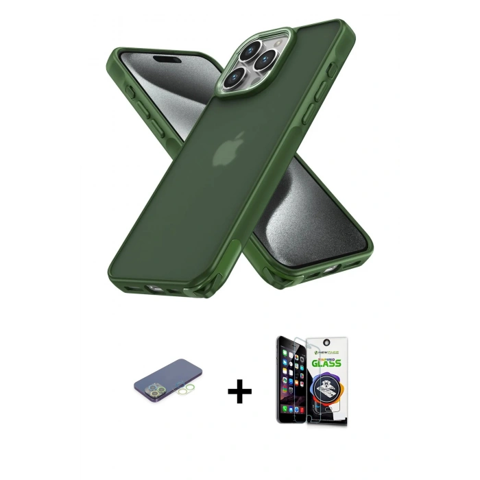 MARSİLYAN™- iPhone 12 Pro Max Kılıf Atlas Form - Şeffaf Temperli Cam Ekran Koruyucu + Renkli Kamera Lens Koruma Cam - YL