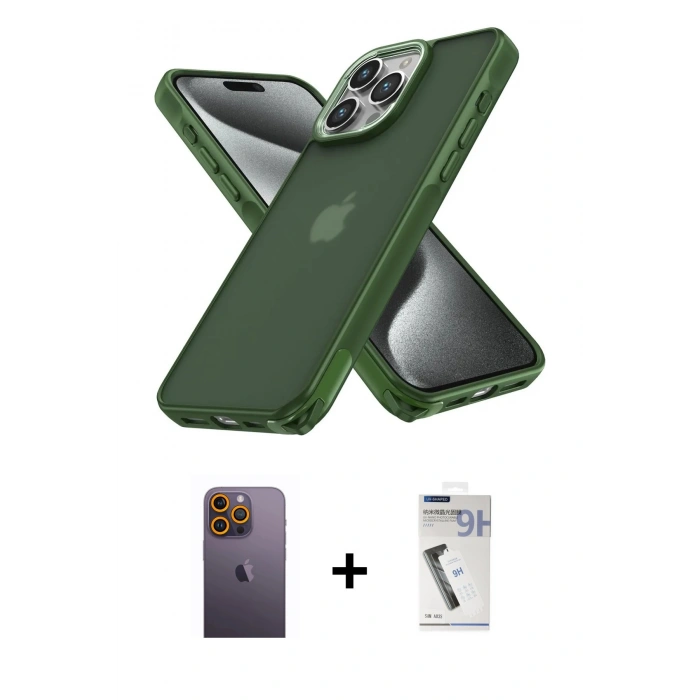 MARSİLYAN™- iPhone 12 Pro Max Kılıf Atlas Form - Şeffaf Uv Polymer Nano Ekran Koruyucu + Neon Fosforlu Kamera Lens - SI