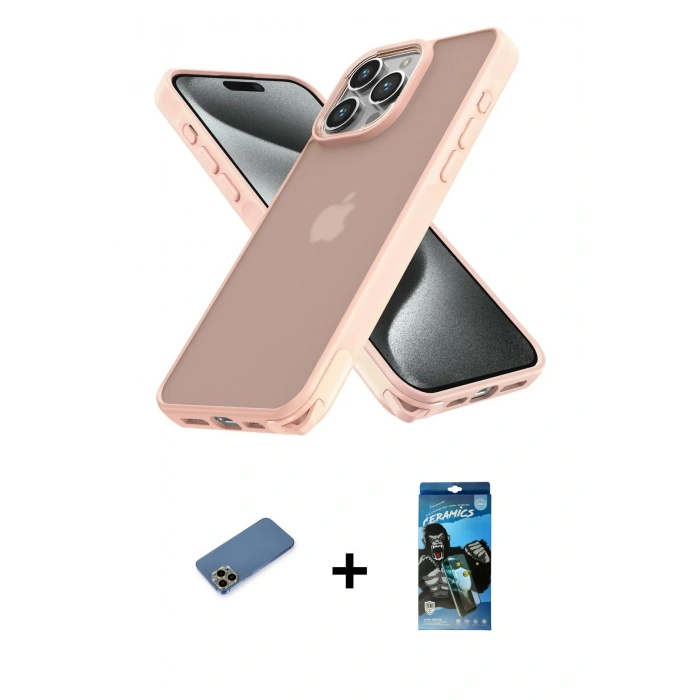 MARSİLYAN™- iPhone 12 Pro Max Kılıf Atlas Form - Siyah 34D Izgaralı Cam + Gold Shine Kamera Lens Koruma Cam